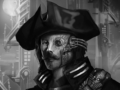 Grayscale futuristic pirate. 2dart characterdesign digital painting digitalart fantasy illustration warrior