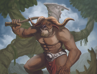 Minotaur 2dart characterdesign digital painting digitalart fantasy illustration minotaur warrior