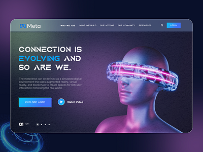 Metaverse - Landing Page Design animation augmented reality cyberpunk dark mode futuristic glow glow in the dark hero section meta meta verse metaverse landing page metaverse website product design technology ui ux virtual reality virtual world vr