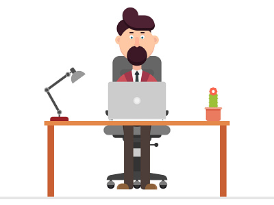 BUSINESSMAN WORKING AT DESK adult background businessman chair character desk employee entrepreneur freelancer guy job laptop male modern office worker workplace