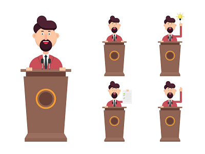 BUSINESSMAN  IS SPEAKING ON PODIUM IN DIFFERENT ACTIONS