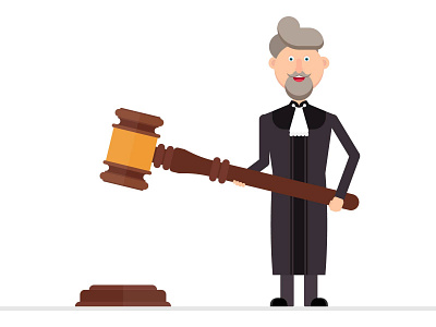 Judge character holding a gavel in his hands auction character crime gavel hammer illustration isolated judge judgement judgment justice law lawyer legal male mallet man vector wood