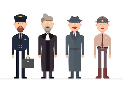 MAN CHARACTER WITH DIFFERENT PROFESSIONS cap career character detective employer funny job uniform judge labor male man pilot police post profession sheriff suit vector workman