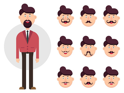 MAN CHARACTER WITH DIFFERENT TYPES OF MUSTACHE character disguise elegance gentlemen icon male man men mouth mustache mustache collection people person set of mustache simple variation vector whisker young