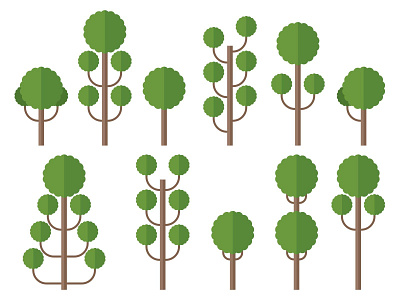 SET OF GREEN FLAT TREE