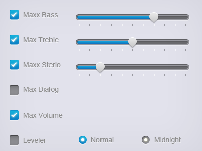 Sliders & Radio buttons for Dell Sound Setting box buttons check clean click dell hover knob slider ui