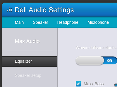 Dell Audio Settings ui app audio blue button clean on sleek switch ui user interface