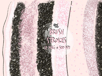 Black Pink Glitter Brush Strokes Clipart