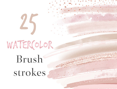 Pink and Beige Watercolor Brush Strokes Clipart beige branding brush brushstrokes design etsy glitter logo paint pink stroke watercolor