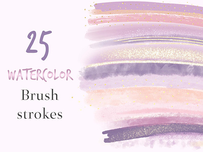 Purple Watercolor BrushStrokes Clipart branding brush brushstrokes design digital download etsy glitter logo paint pastel watercolor