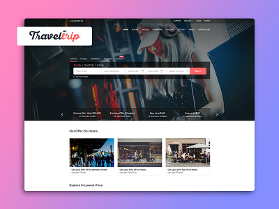 TravelTrip - Travel, Tour, Flight & Hotel Booking PSD Template app clean design flights holidays homestay hotel booking illustration online booking travel ui