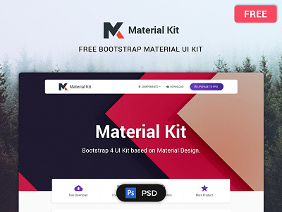 MATERIAL KIT – FREE MATERIAL DESIGN UI KIT PSD bootstrap components design elements free kit material modern psd ui