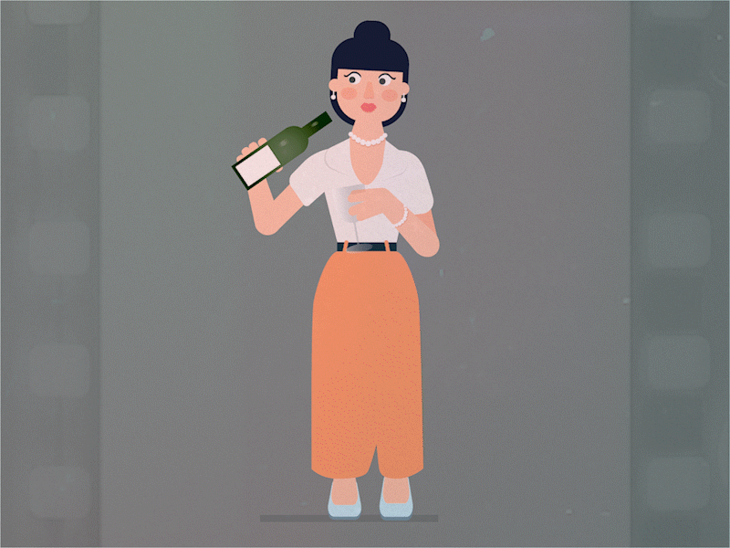 Girl with a Wine animation design illustration motion retro vector vintage