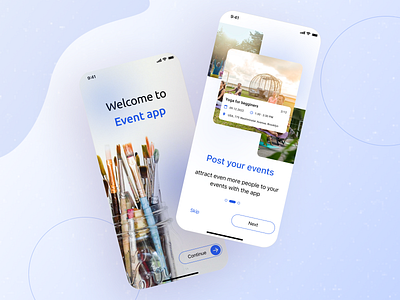 Event app - mobile application app application blue design event event app hobby meet app meeting mobile mobile app onboarding posting search event search hobby splash splash screen ui ui design ux