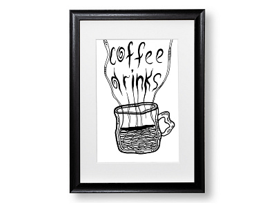 print, poster COFFEE art black coffee comic drink food food and drink handmade handprinted illustration iradorn kaffee poster print procreate schwarz screenprint