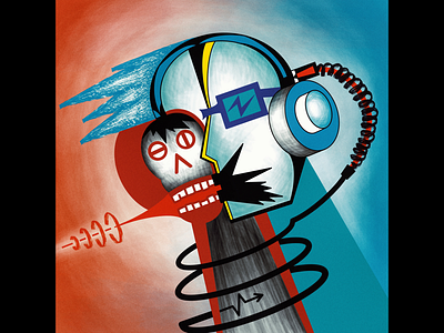 music abstraction artist blue drawing headphones illustration melody music music album red robot single skull