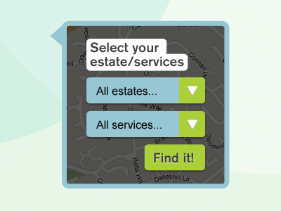 Select your estate/services blue map select box