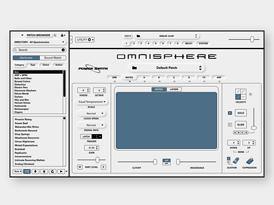 Omnipshere By Spectrasonics Redesign audio unit composing dailyui dailyux design challenge eric persing figma music omnisphere plugin soft synth sound design spectrasonics synthesizer ui vst