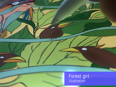 Forest girl bird forest girl illustration ipad
