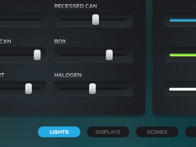 Yummy Sliders buttons controls dimmer interface ipad sliders swipe tabs texture vibrant