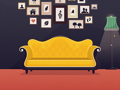 The Identified Yellow Couch couch frame illustration lamp retro vintage yellow
