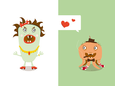 Be My Valentine character cute flat heart illustration love monster scary