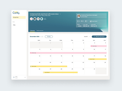 Web App Host Dashboard Calendar app calendar dashboard desktop property management sidebar user interface