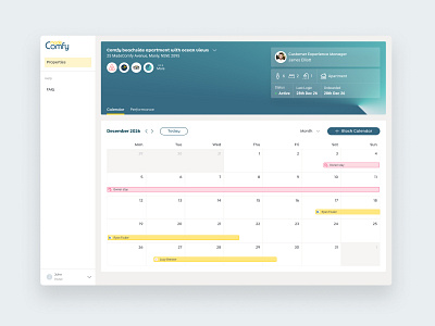 Web App Host Dashboard Calendar