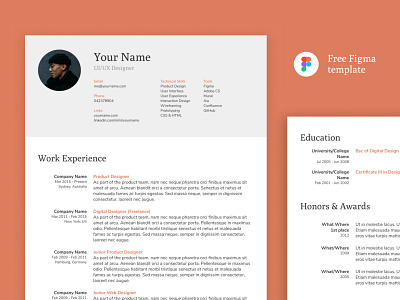 CV / Resume Template a4 brand career curricular vitae cv cv template designer resume figma figma community template job job application job interview minimal professional resume template