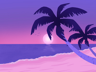 Purple beach apple pencil art beach design drawing graphic design illustration ipad ocean procreate relax sea sky sun sun set vector visual