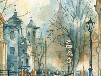 Kyiv architecture city kyiv morning watercolor