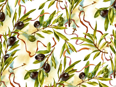 Olives Watercolor Pattern background branches flora leaves olives pattern seamless watercolor