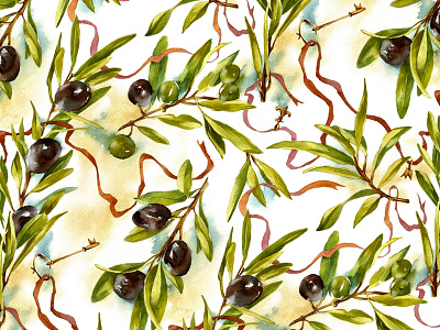 Olives Watercolor Pattern