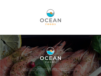 Ocean Foods Logo Design blue blue water brand identity branding food logodesign minimal minimalist logo ocean ocean food logo ocean food logo ocean illustration ocean logo sun water