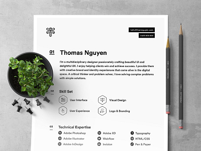 Resume '17 black white cv grid minimal resume skills