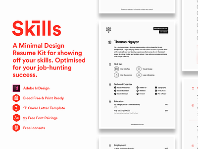 Skills Resume Kit black circular clean cv grid hexagon minimal monochrome monotone resume vertical rhythm white