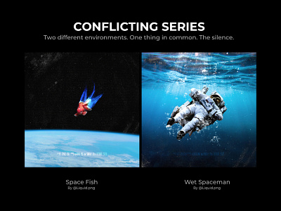 Conflicting Series astronaut conflicting creative design fish flying ocean photoshop poster art posters prints sea space spaceman spacex wet