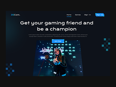 ZGCom Gaming Community - Hero Section blue gamers gaming hero section interface landing page ui ui design web design website