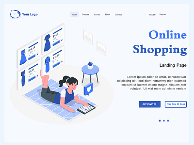 Landing Page Online Shopping blue buy design homepage landingpage online responsive design shopping ui uiux ux design vector website