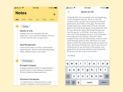 Notes App UI amber application concept notes yellow