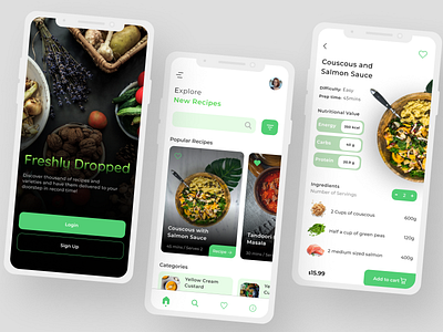 Freshly Dropped Recipe Shop app design figma graphic design minimal ui