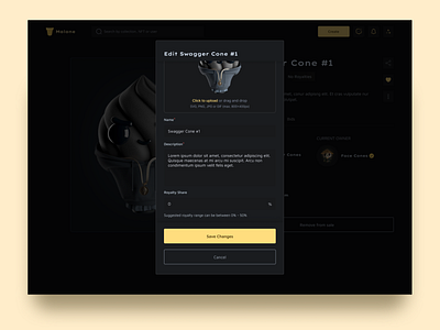 NFT Marketplace - NFT Edit app blockchain brown crypto dapp dark darkmode dashboard design figma gold minimal nft nft dashboard ui ux wallet web3