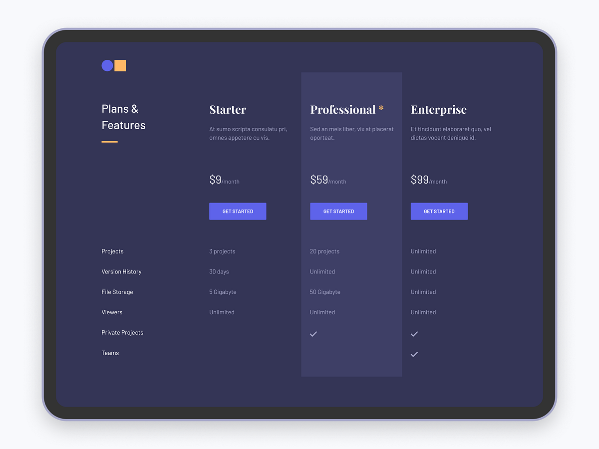Pricing Plan by Mirzamin Agazade on Dribbble