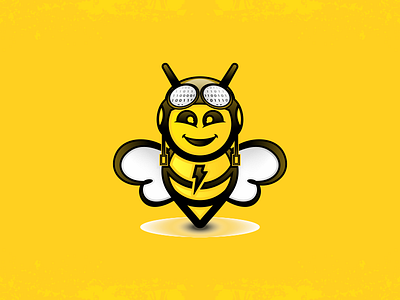 Hello ! bee binary cartoon character fast lighting logo pilot search
