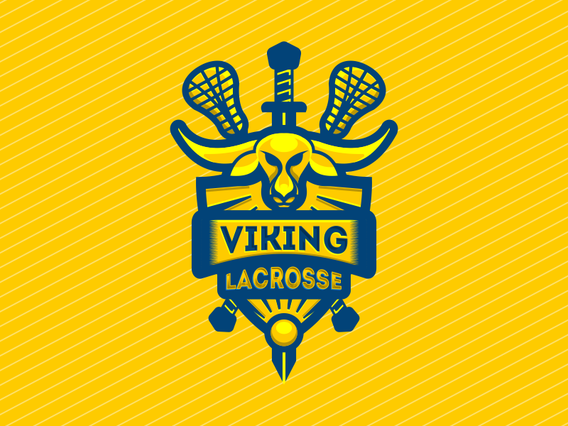 Viking Lacrosse shield sport sword longhorn blue yellow emblem lacrosse viking