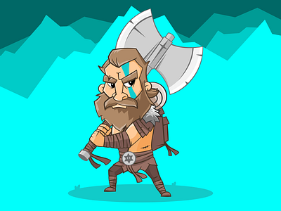 Viking Warrior axe cartoon character illustration survival tribal viking warrior