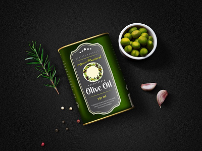 Olive Oil Minimalist Package Mockup bottle branding can dark ingredients kitchen label minimalist mockup oil organic package photoshop presentation product