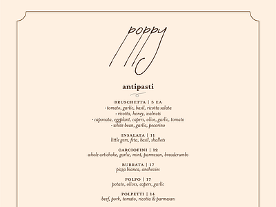 Poppy Dinner Menu