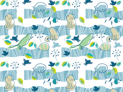 Cat with Birds Pattern