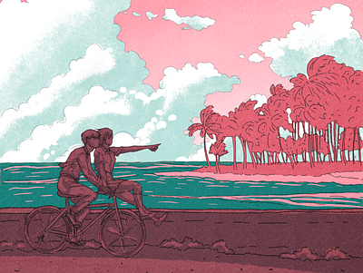 Alive beach bike illustration procreate view